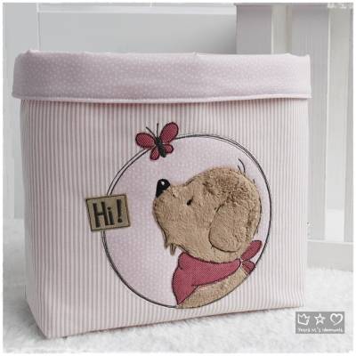 Utensilo rose/weiß gemustert, Hund und Schmetterling