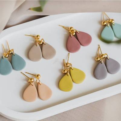 CAMI - Polymer Clay Ohrringe, Ohrhänger, Ton Ohrringe, handgefertigt, Tropfenform, Ohrringe Tropfen, Geschenk Freundin