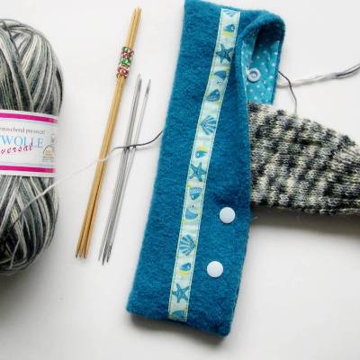 Walk-Stricknadeletui, Nadelspielmappe für unterwegs, Nadelgarage, Nadelspiel-Etui, Stricknadel-Aufbewahrung Handtasche