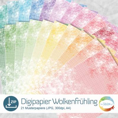 Digipapier Wolkenfrühling in zarten Frühlingsfarben zum selbst ausdrucken als Sofortdownload