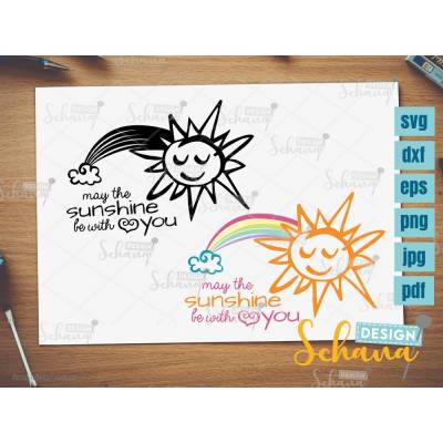 Fröhliches Sommermotiv Plotterdatei mit Sonnenschein und Herz süße Vektorgrafik SVG DXF Digistamp Png PDF mit Regenbogen