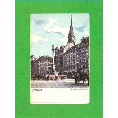 Ansichtskarte München - Marienplatz mit Peterskirche - Heliocolorkarte - um 1905