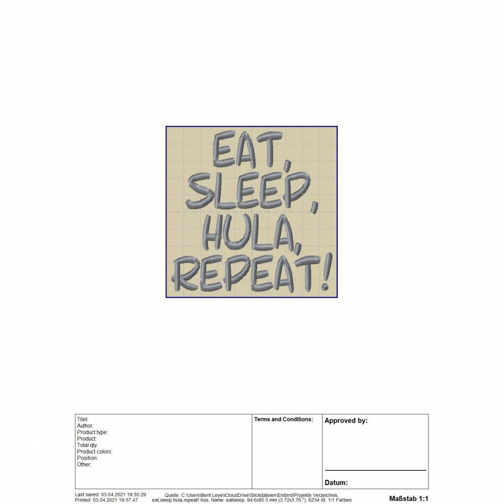 Stickdatei "EAT, SLEEP, HULA, REPEAT!" Bild 2