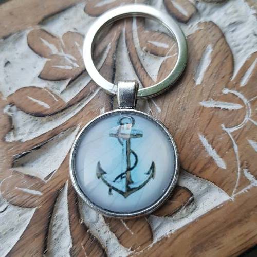 Anker Schlüsselanhänger Cabochon silberfarbe 25mm maritime Geschenkidee