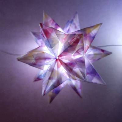 Bascettastern Origami Faltblätter 5x5cm – Transparent, Bunte Blüten, Bastelset für 10 Sterne