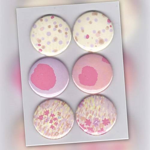 Magnet Set für Kühlschrank Magnettafel Whiteboard 38mm Ø, 6 Stück, Blumen, Pink, Button Magnete