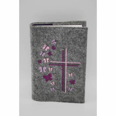 Schmetterling und Kreuz Gebetbuch Hülle Geschenk Kommunion Firmung Rosenkranz religiös personalisier