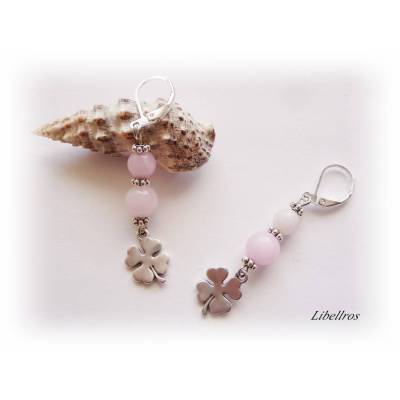 1 Paar Ohrhänger mit Kleeblatt - Ohrringe,Geschenk,Muttertag,Glücksbringer,Edelstein,edel,elegant,modern,rosa