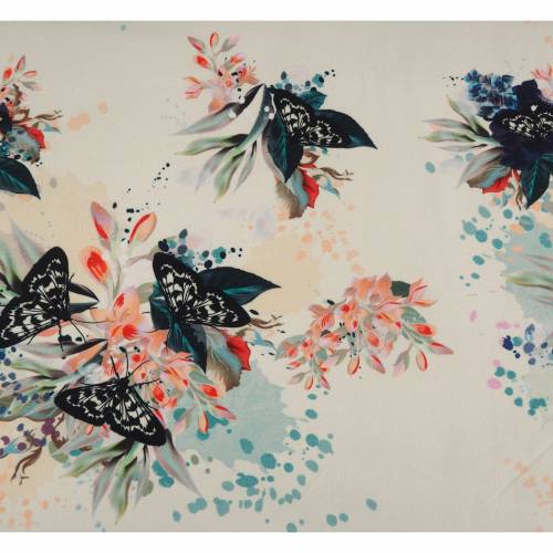 French Terry Blumen und Schmetterlinge naturweiß - großes florales Muster - Sommersweat