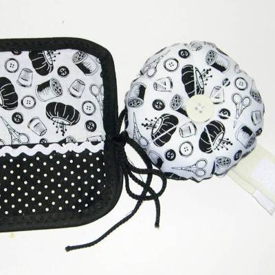 Nadelbuch, Nadelkissen Handgelenk, schwarz-weiß, Punkte, Tupfen Set Arm-Nadelkissen mit Nadelheft, Nadel-Kissen,