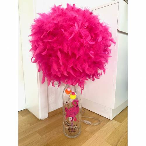 Große Flamingo Federlampe Flaschenlampe mit Federlampenschirm pink