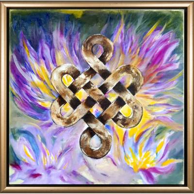 Shrivatsa - Unendlicher Knoten - Original Ölmalerei, gerahmt