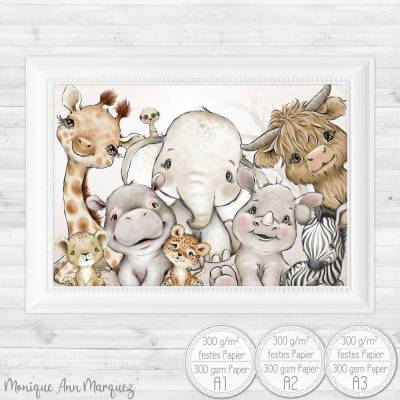 Poster Kinderzimmer [A3] Bilder Safari Zootiere Baby Tiere |SET70