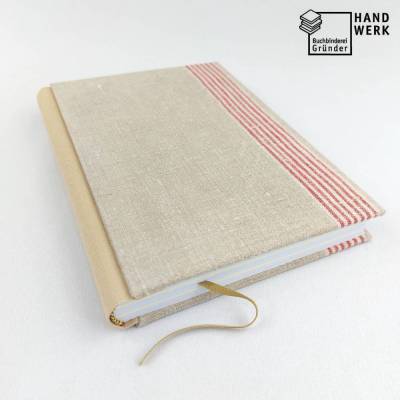 Notizbuch sand beige, A5, Recyclingpapier upcycling, Vintage, Rolltuch, 150 Blatt