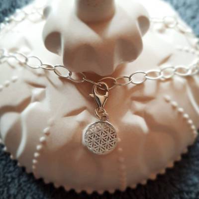 Stylisches Armband oder Fußkettchen mit Charm Blume des Lebens, 925 Silber