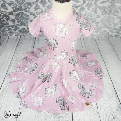 Sommerliches Drehkleid - Kleid mit Drehrock und Kurzen Ärmeln Pferde Horse Pony