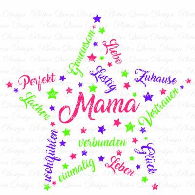 Plotterdatei Stern Mama Schreibschrift SVG DXF PDF SVG