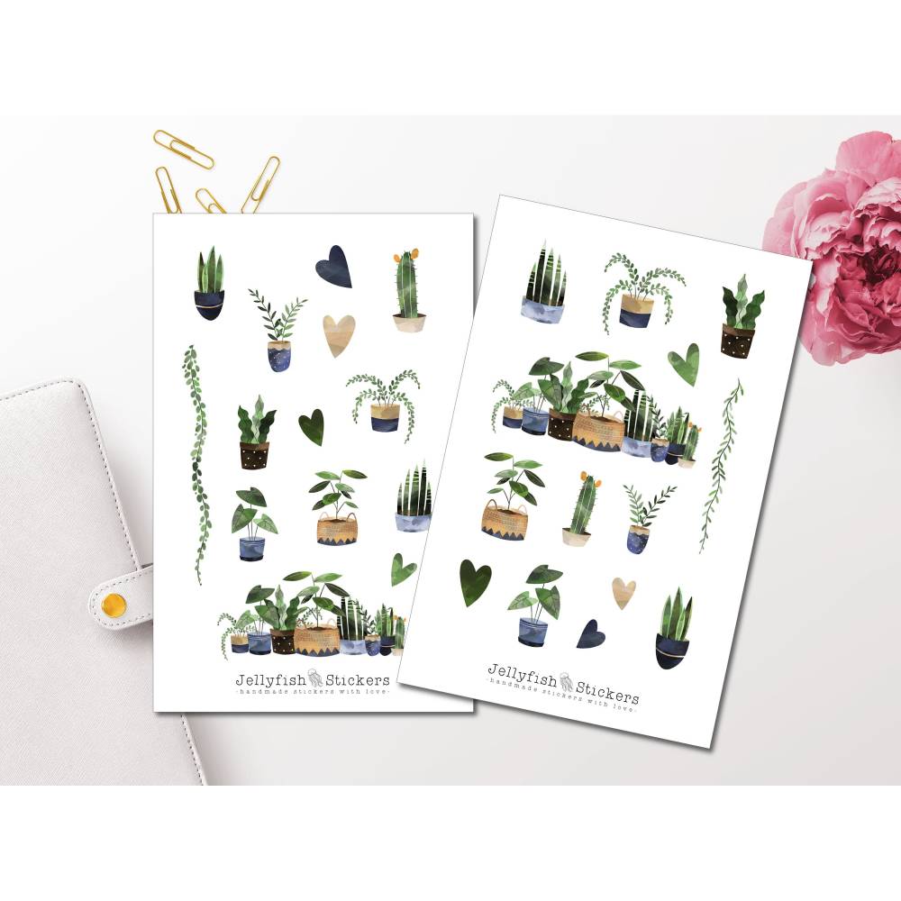 Zimmerpflanzen Sticker Set - Journal Sticker, Planer Sticker, Natur,  Pflanzen, Zuhause, Topfpflanze, Blumen, Grn, Umwel