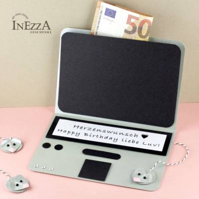 Geldgeschenk Mini Laptop Karte Notebook PC Gutschein Computer Geburtstag Weihnachten personalisierbar