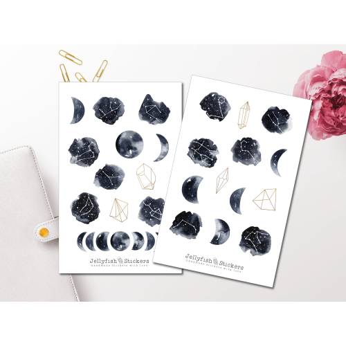 Mond und Sterne Sticker Set - Journal Sticker, Planer Sticker, Sternenbilder, Magie, Mond, Nacht, Himmel, Sterne, Diaman