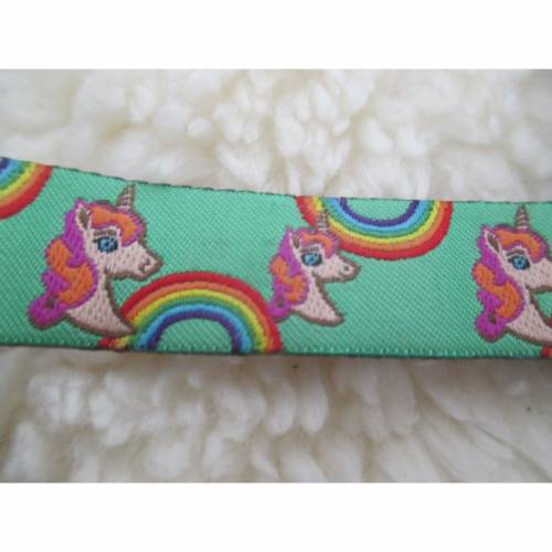  Webband Borte Bordüre Einhorn Regenbogen grün 15mm (1m/1,50 €)