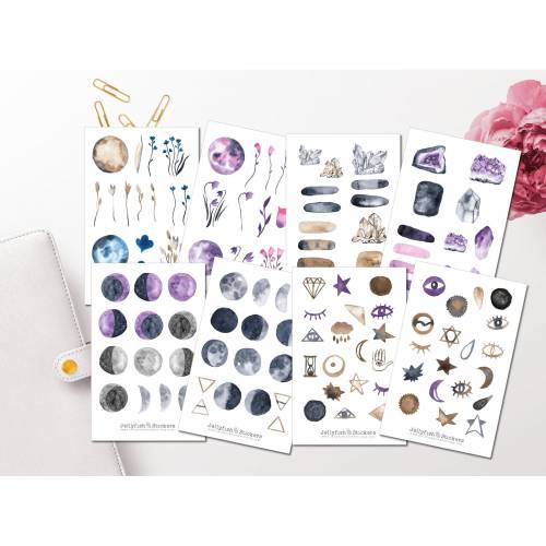Alchemie und Magie Sticker Set | Aufkleber Mond | Journal Sticker | Sticker Wald | Bullet Journal Sticker, Mondphasen St