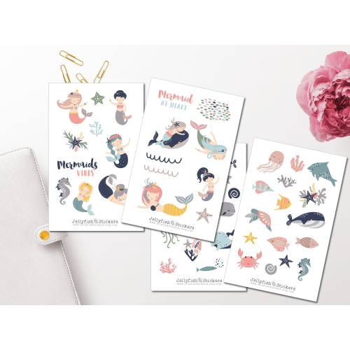 Meerjungfrauen Sticker Set | Journal Sticker | Planer Sticker | Sticker Meerestiere | niedliche Sticker | Sticker Fische
