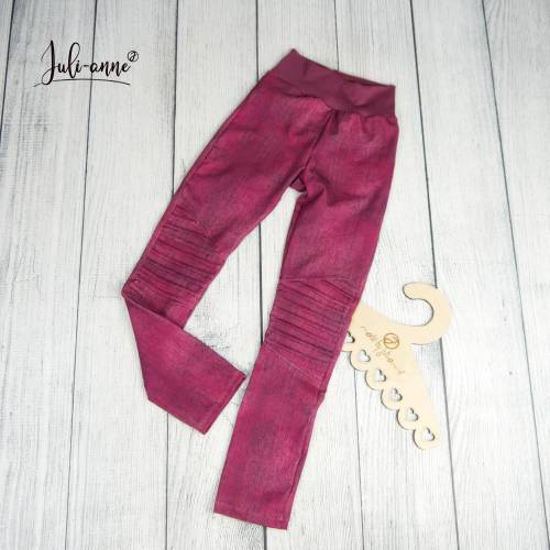 Mädchen Hose Leggings mit Biesen und Taschen Jeansoptik Beere / Weinrot