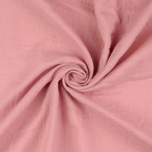 Musselin Double Gauze Baumwolle altrosa mit silbernen Punkten (1m/10,00 €) 