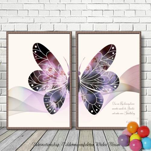 Flügeltiere PAPILLON... 2er Set mit Schmetterling Lebensfreude Print Poster Bild mit Spruch Zitat online kaufen         