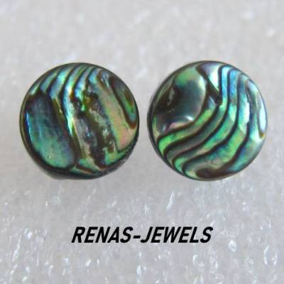 Ohrstecker Abalone Paua Perlmutt – Runde Regenbogen Muschel Ohrringe, 10 mm, Unikat