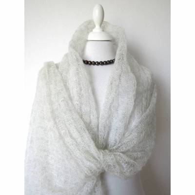 Zarte hellgraue Stola aus Mohair-Alpaka, leichter gestrickter Schal weißgrau meliert für Hochzeit und Alltag