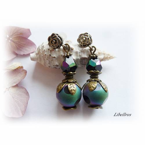 1 Paar Ohrhänger mit Blumenstecker - Geschenk,Vintage-Look,boho,antiker Stil,bronzefarben