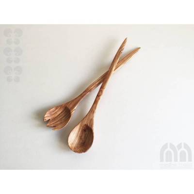 2er Set Salatbesteck 33 cm, Salatlöffel, aus Olivenholz in Handarbeit