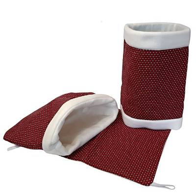 Kuschelrolle, Kuschelsack & Hängematte für Meerschweinchen – rot geblümt, waschbar & weich