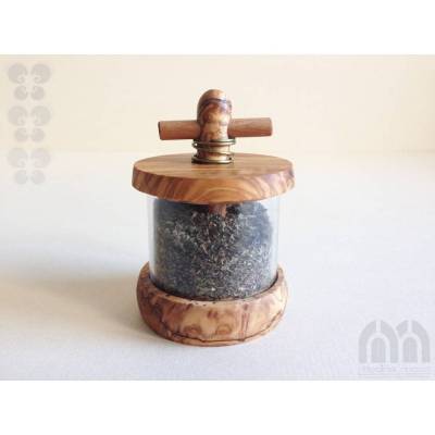 Kräutermühle Ø 7 cm, Salzmühle, Gewürzmühle, aus Olivenholz in Handarbeit.