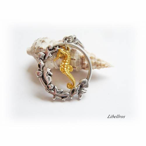 Charm runder Anhänger mit Seepferdchen,Seestern u. Muscheln - Schmuckanhänger,Wechselanhänger,Geschenk,bicolor