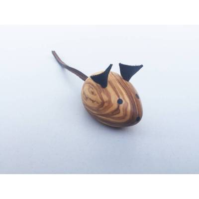 Maus, Spielmaus für Katzen / Kater, Katzenspielzeug Handgefertigt aus Olivenholz und Leder.