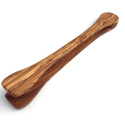 Holzzange 26 cm Grillzange, Salatzange, Nudelzange, Toastzange aus Olivenholz in Handarbeit