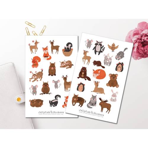 Niedliche Waldtiere Sticker Set | Niedliche Aufkleber | Journal Sticker | Planer Sticker | Sticker Fuchs, Eichhörnchen |