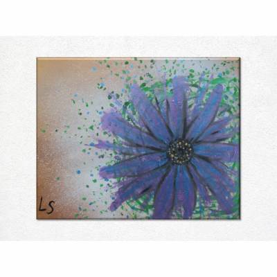 Original Acrylmalerei auf Leinwand Blume abstrakt | 50x40cm | modernes Gemälde gold lila grün | Wandbild Natur&Pflanzen