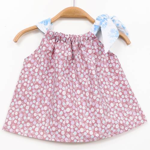 Bluse Sommertop 80 / 86 altrosa geblümt Upcycling Unikat