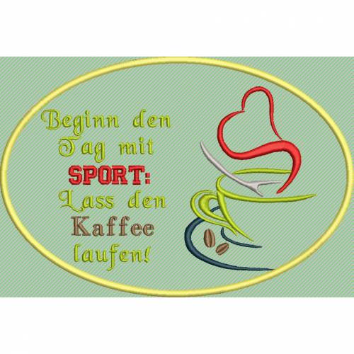 Stickdatei Beginn den Tag mit Sport 14cm x 20cm