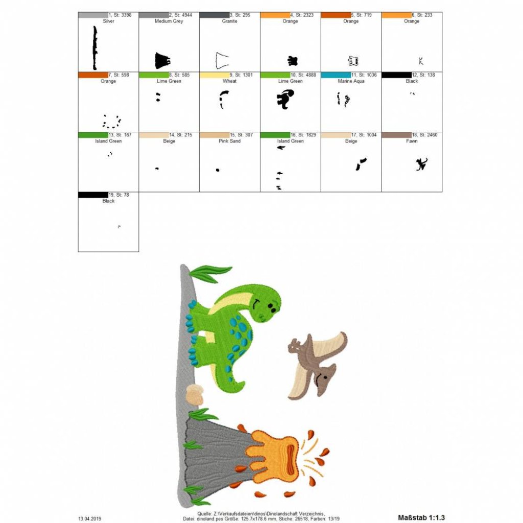 Digitales Stickmuster ,Stickdatei Dinos, Dinoland13x18cm Bild 2