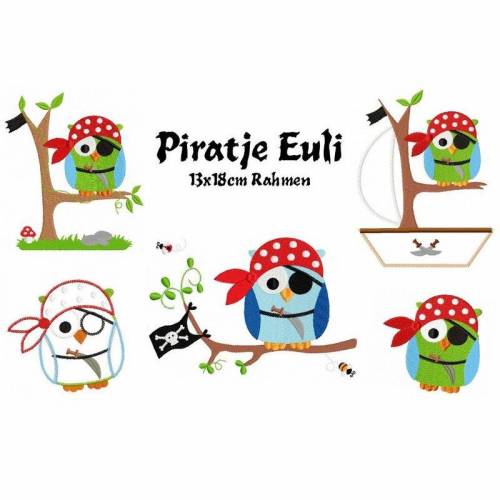 digitale Datei,Stickdatei Piratje Euli 13 x18cm