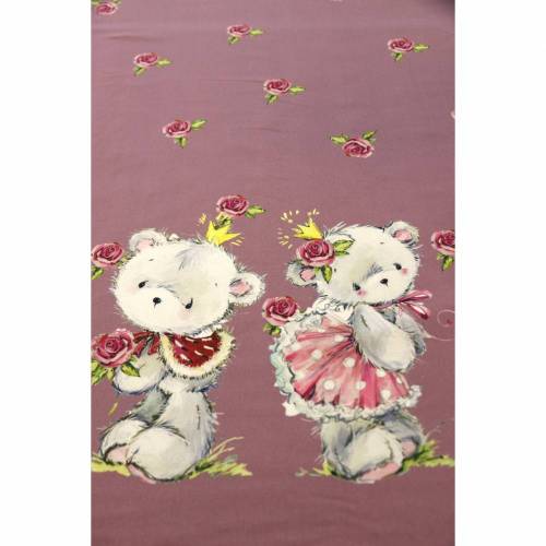 Baumwolle, Jersey, Rosen-Bärchen, Digital Druck Bordüre