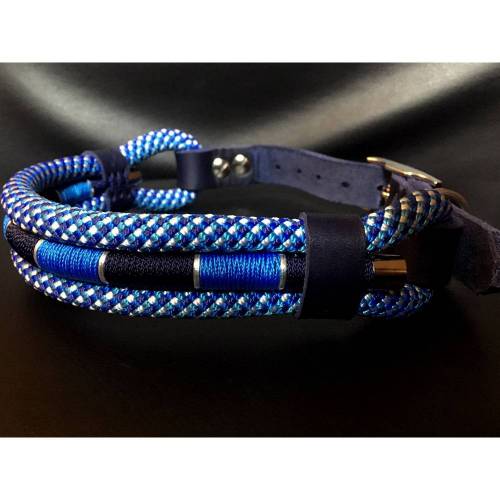 Hundehalsband Tauhalsband maritim Marke AlsterStruppi marine mittelblau silber mit Leder verstellbar sehr edel