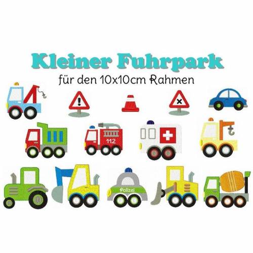 Stickdatei, digitale Stickdatei,Stickdateien Kleiner Fuhrpark 10x10cm