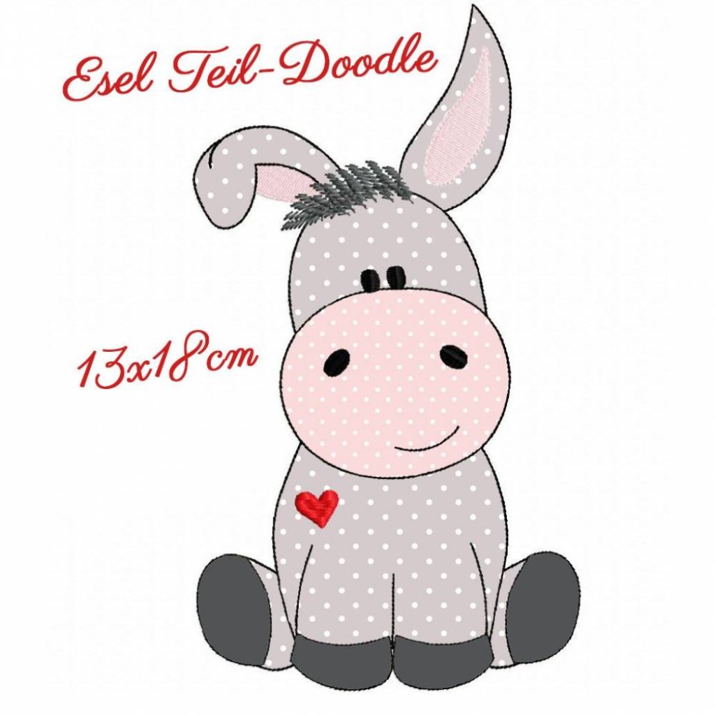 digitale Stickdatei Esel Teil-Doodle 13x18cm Bild 1