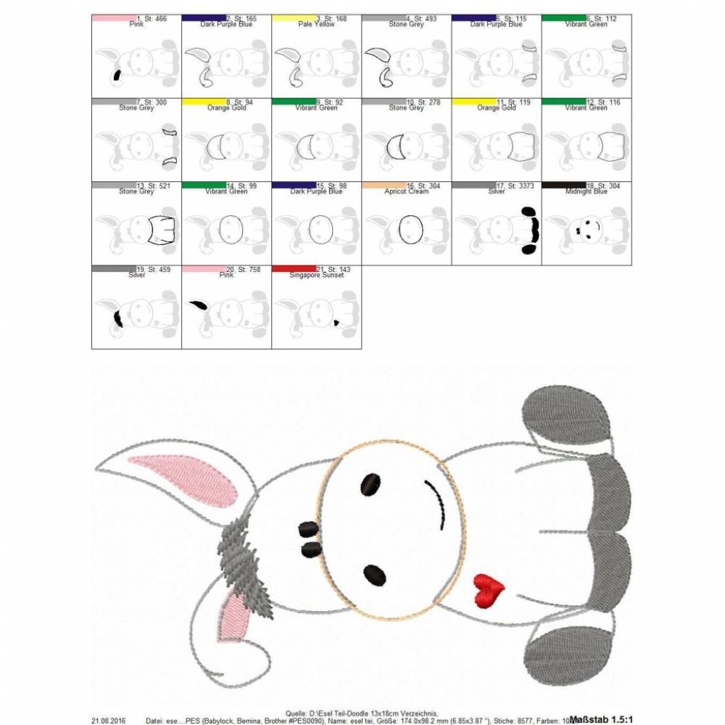 digitale Stickdatei Esel Teil-Doodle 13x18cm Bild 2